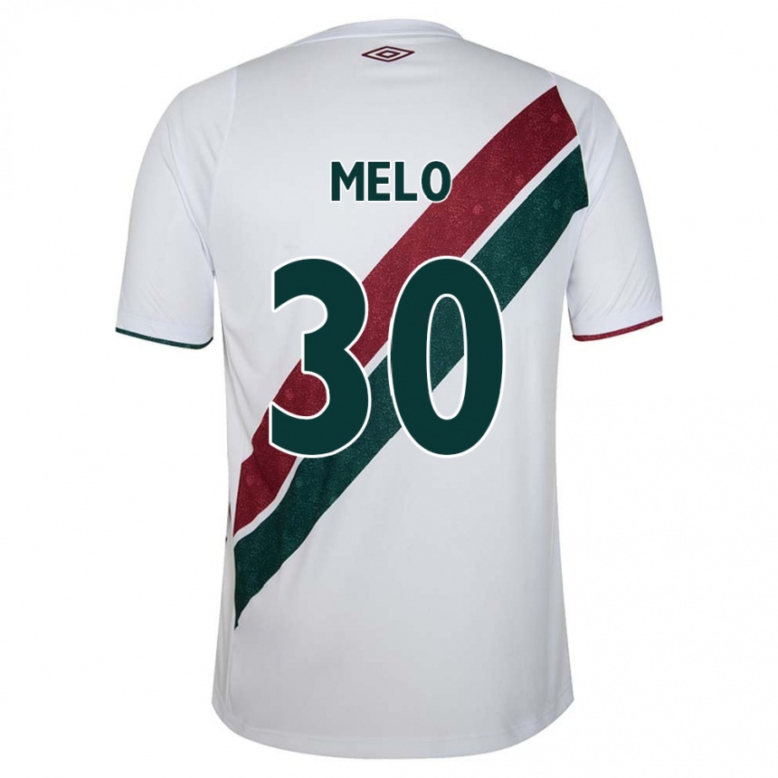 Kids Football Felipe Melo #30 White Green Maroon Away Jersey 2024/25 T-Shirt Nz