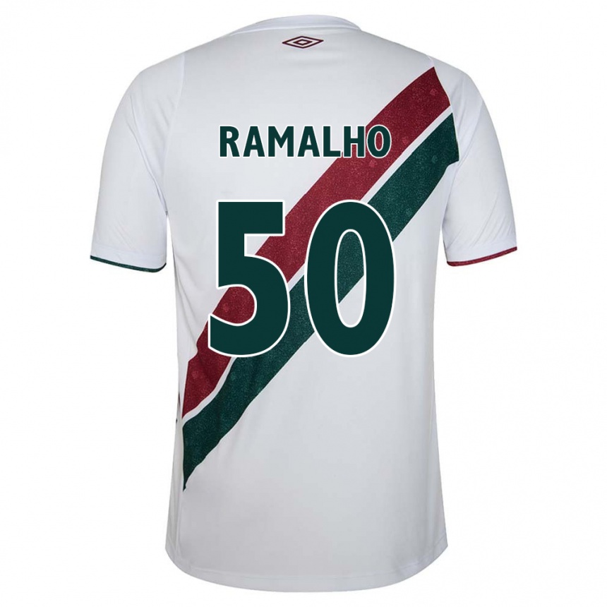 Kids Football Gustavo Ramalho #50 White Green Maroon Away Jersey 2024/25 T-Shirt Nz