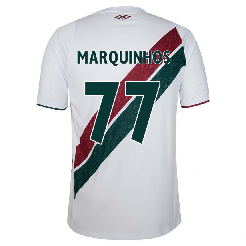 Kids Football Marquinhos #77 White Green Maroon Away Jersey 2024/25 T-Shirt Nz