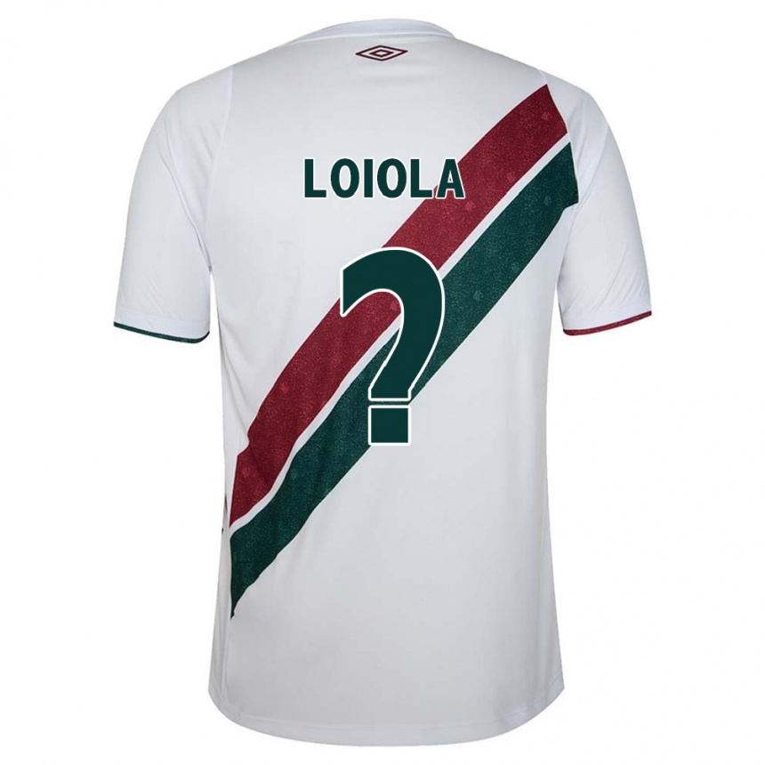 Kids Football João Loiola #0 White Green Maroon Away Jersey 2024/25 T-Shirt Nz