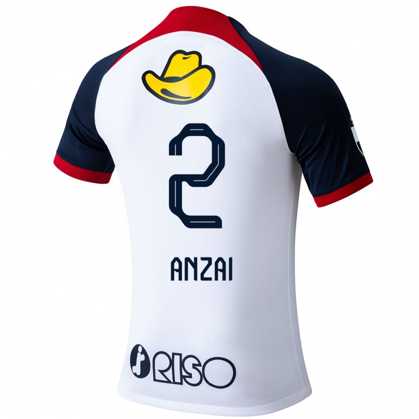 Kids Football Koki Anzai #2 White Blue Red Away Jersey 2024/25 T-Shirt Nz