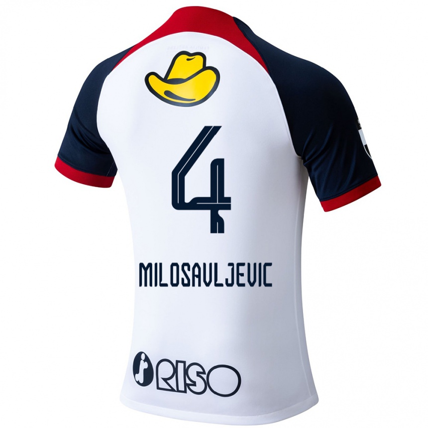 Kids Football Radomir Milosavljevic #4 White Blue Red Away Jersey 2024/25 T-Shirt Nz