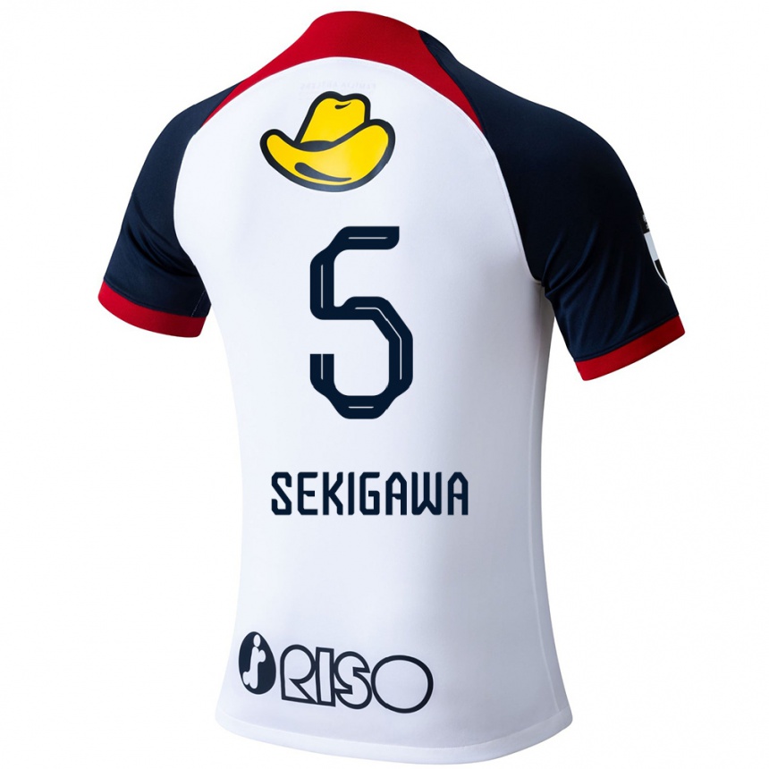 Kids Football Ikuma Sekigawa #5 White Blue Red Away Jersey 2024/25 T-Shirt Nz