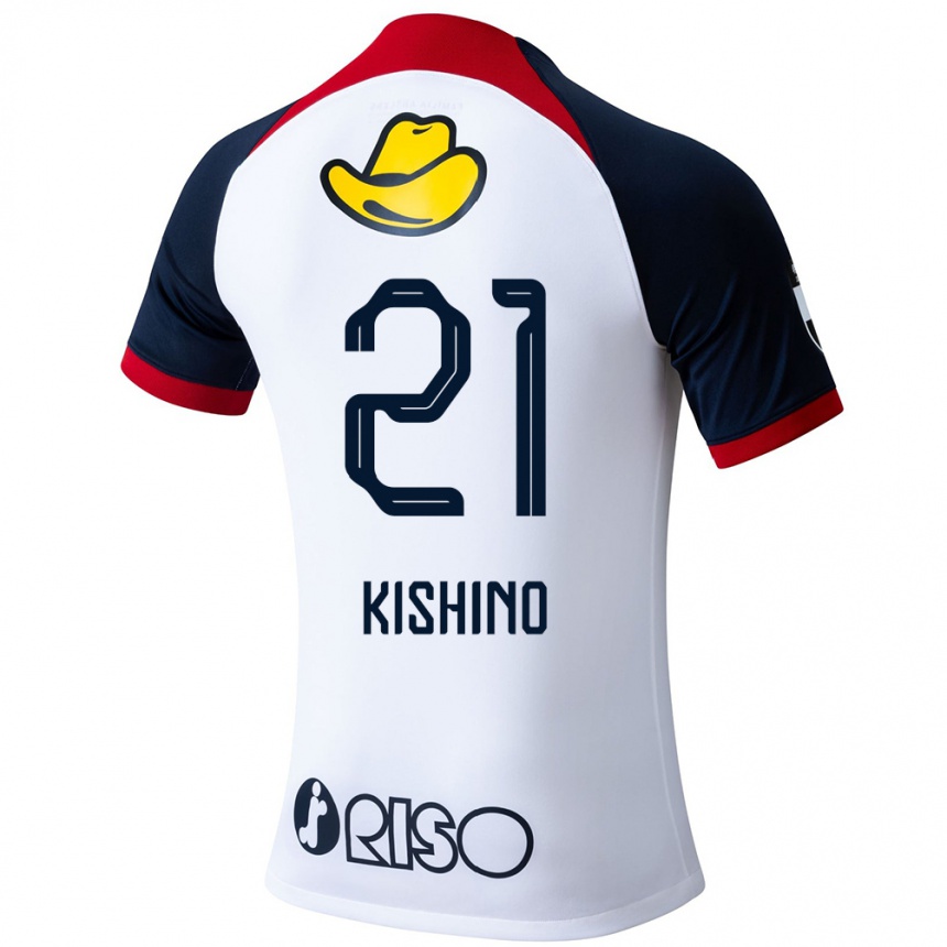 Kids Football Eita Kishino #21 White Blue Red Away Jersey 2024/25 T-Shirt Nz