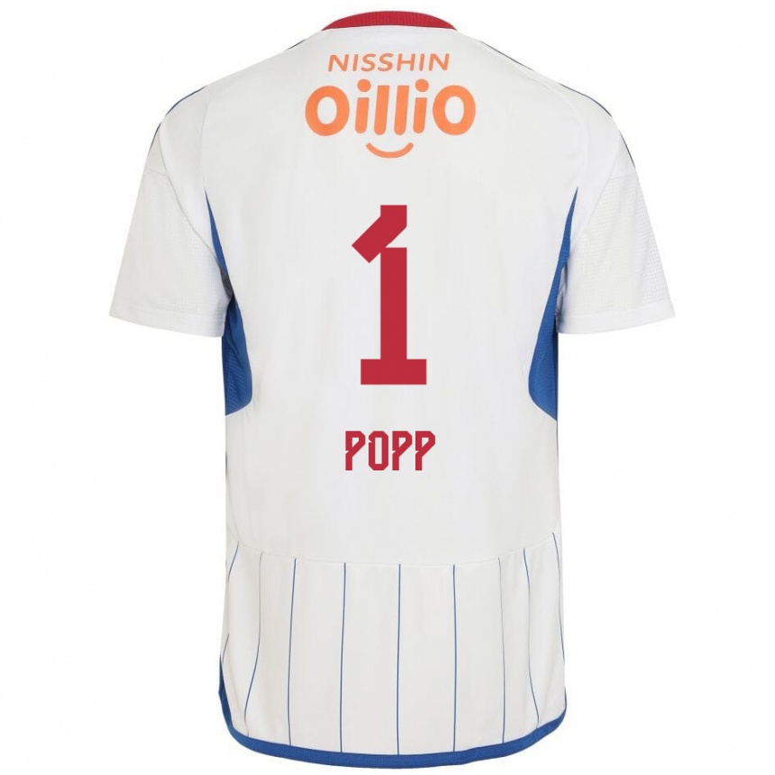 Kids Football William Popp #1 White Blue Red Away Jersey 2024/25 T-Shirt Nz