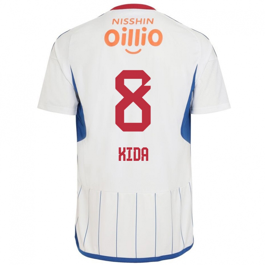 Kids Football Takuya Kida #8 White Blue Red Away Jersey 2024/25 T-Shirt Nz