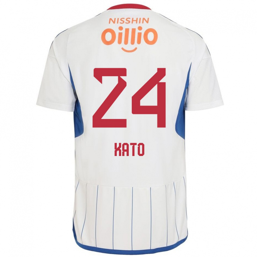 Kids Football Hijiri Kato #24 White Blue Red Away Jersey 2024/25 T-Shirt Nz