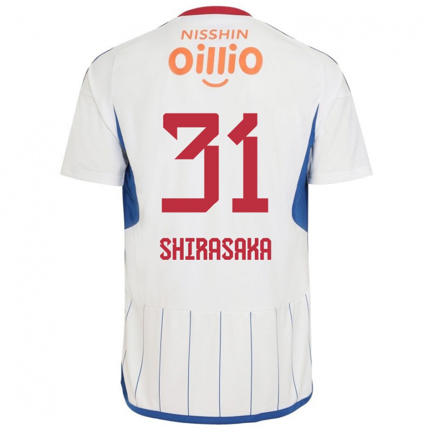 Kids Football Fuma Shirasaka #31 White Blue Red Away Jersey 2024/25 T-Shirt Nz