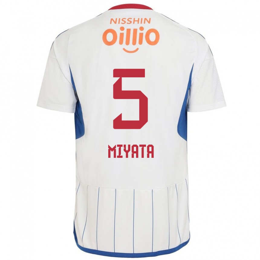 Kids Football Haru Miyata #5 White Blue Red Away Jersey 2024/25 T-Shirt Nz