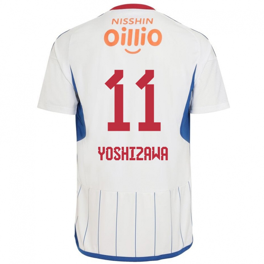 Kids Football Mirai Yoshizawa #11 White Blue Red Away Jersey 2024/25 T-Shirt Nz