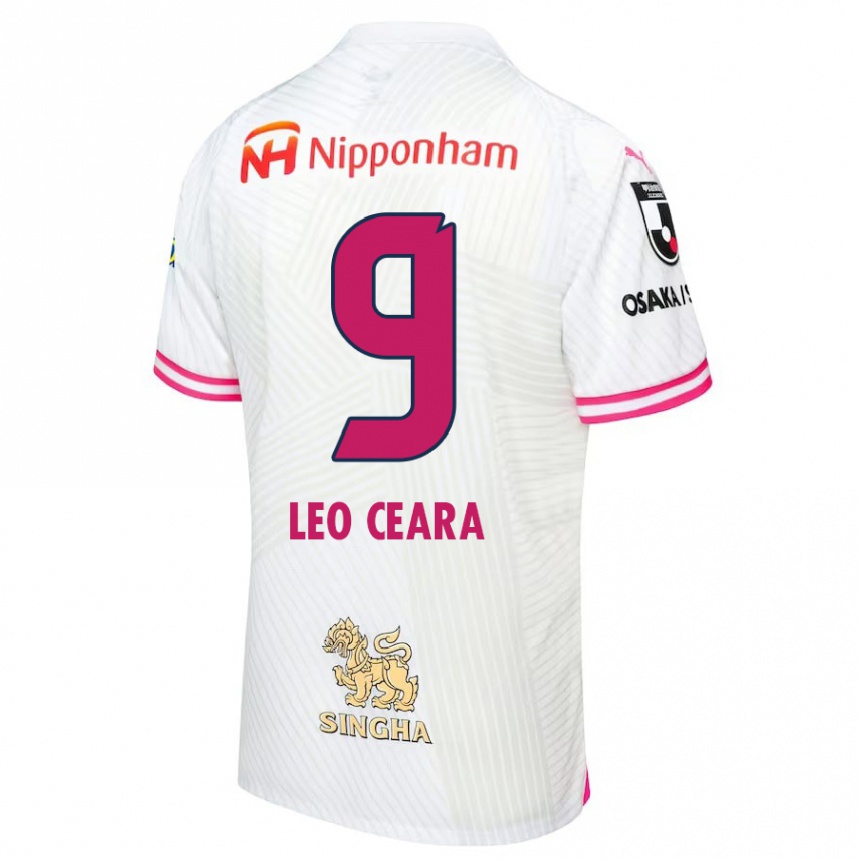 Kids Football Léo Ceará #9 White Pink Away Jersey 2024/25 T-Shirt Nz