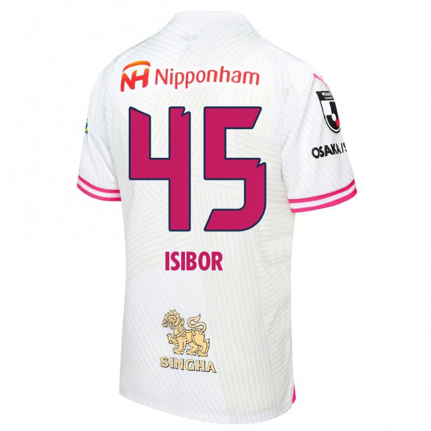 Kids Football Ken Isibor #45 White Pink Away Jersey 2024/25 T-Shirt Nz