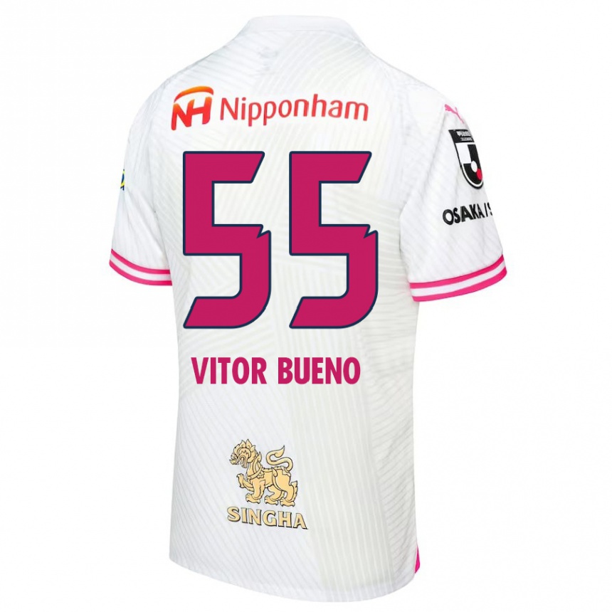 Kids Football Vitor Bueno #55 White Pink Away Jersey 2024/25 T-Shirt Nz