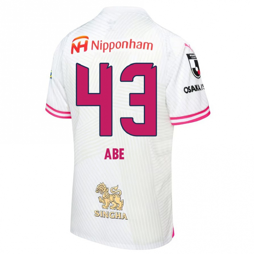 Kids Football Yosei Abe #43 White Pink Away Jersey 2024/25 T-Shirt Nz