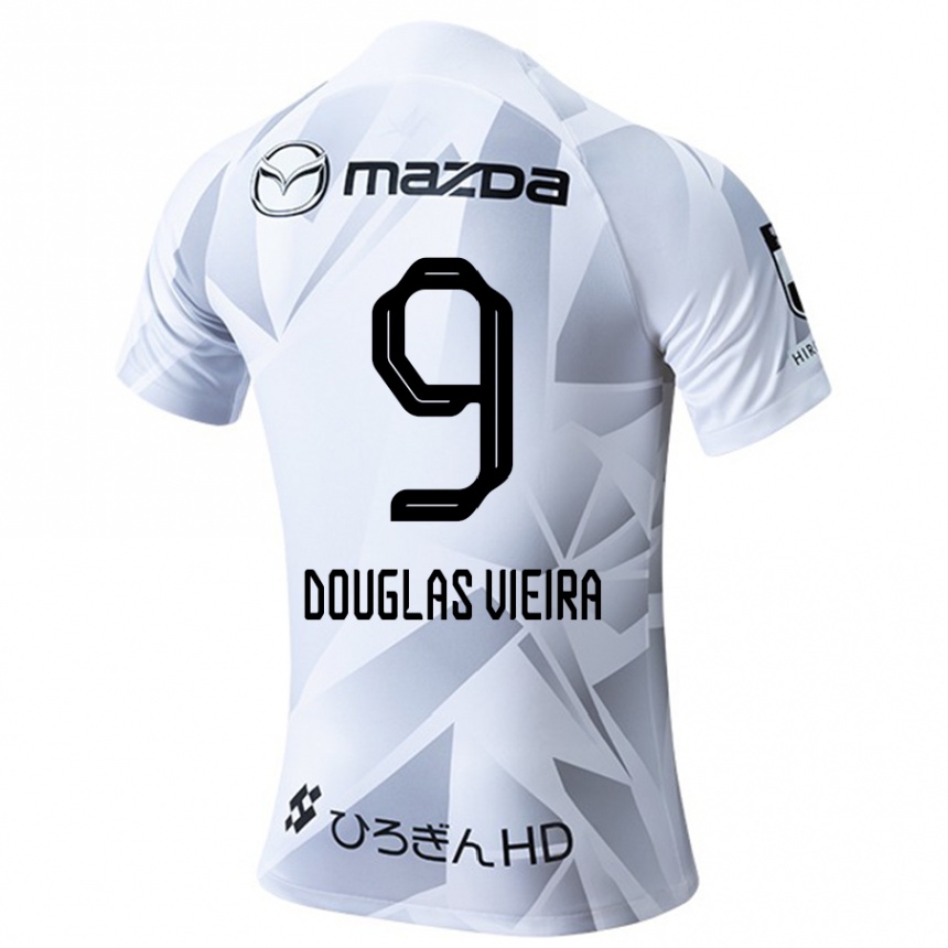 Kids Football Douglas Vieira #9 White Grey Black Away Jersey 2024/25 T-Shirt Nz