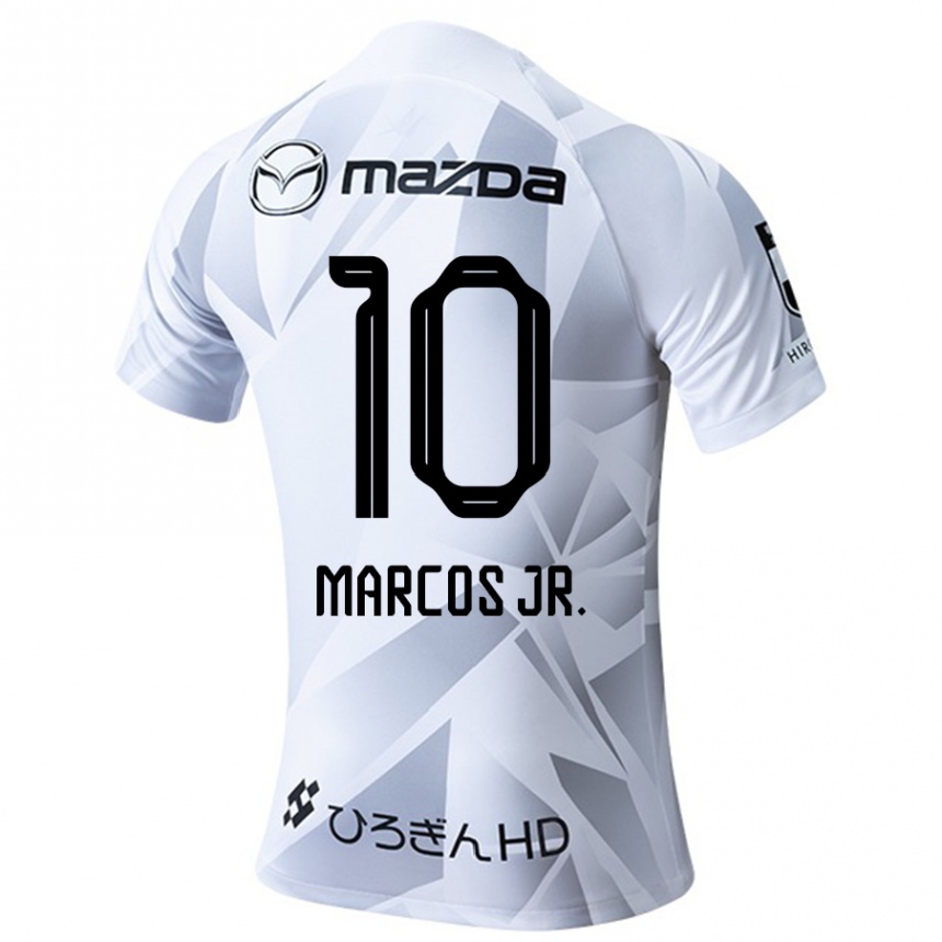 Kids Football Marcos Júnior #10 White Grey Black Away Jersey 2024/25 T-Shirt Nz