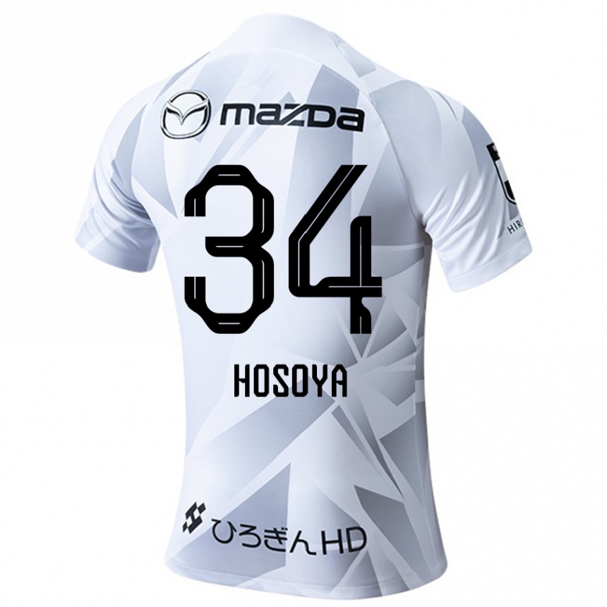 Kids Football Kohei Hosoya #34 White Grey Black Away Jersey 2024/25 T-Shirt Nz