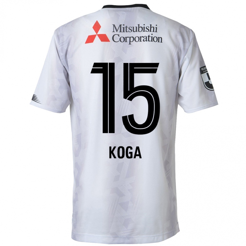 Kids Football Shun Koga #15 White Black Away Jersey 2024/25 T-Shirt Nz