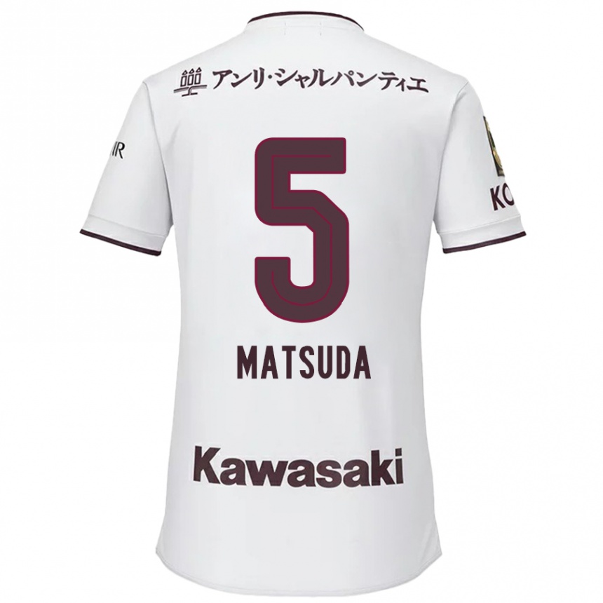 Kids Football Shido Matsuda #5 White Red Away Jersey 2024/25 T-Shirt Nz