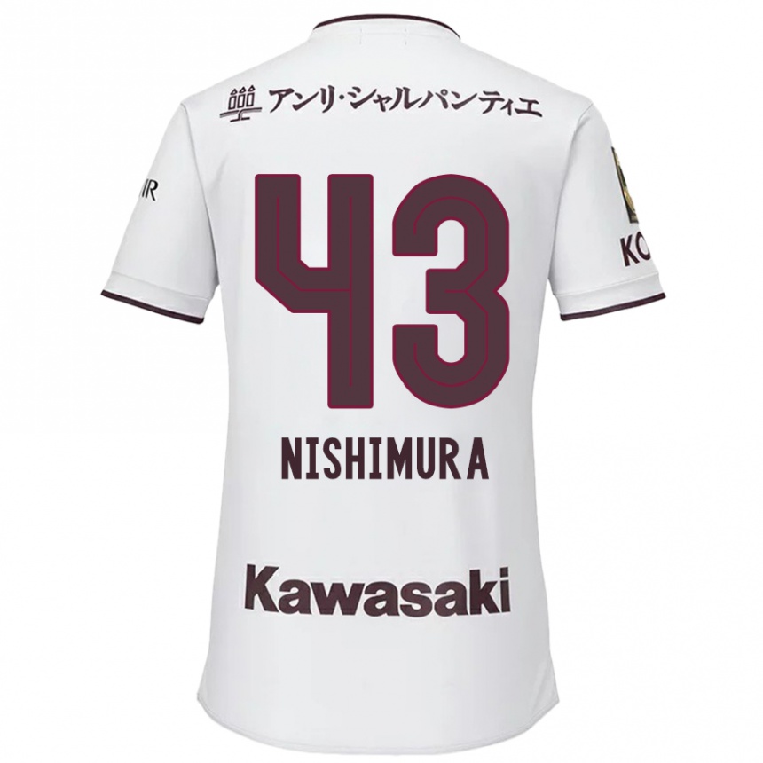 Kids Football Nagi Nishimura #43 White Red Away Jersey 2024/25 T-Shirt Nz