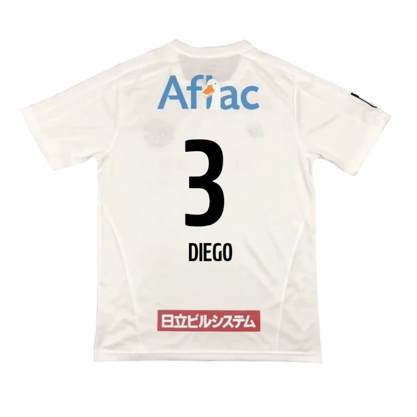 Kids Football Diego #3 White Black Away Jersey 2024/25 T-Shirt Nz