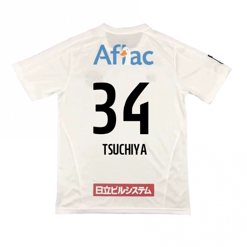 Kids Football Takumi Tsuchiya #34 White Black Away Jersey 2024/25 T-Shirt Nz