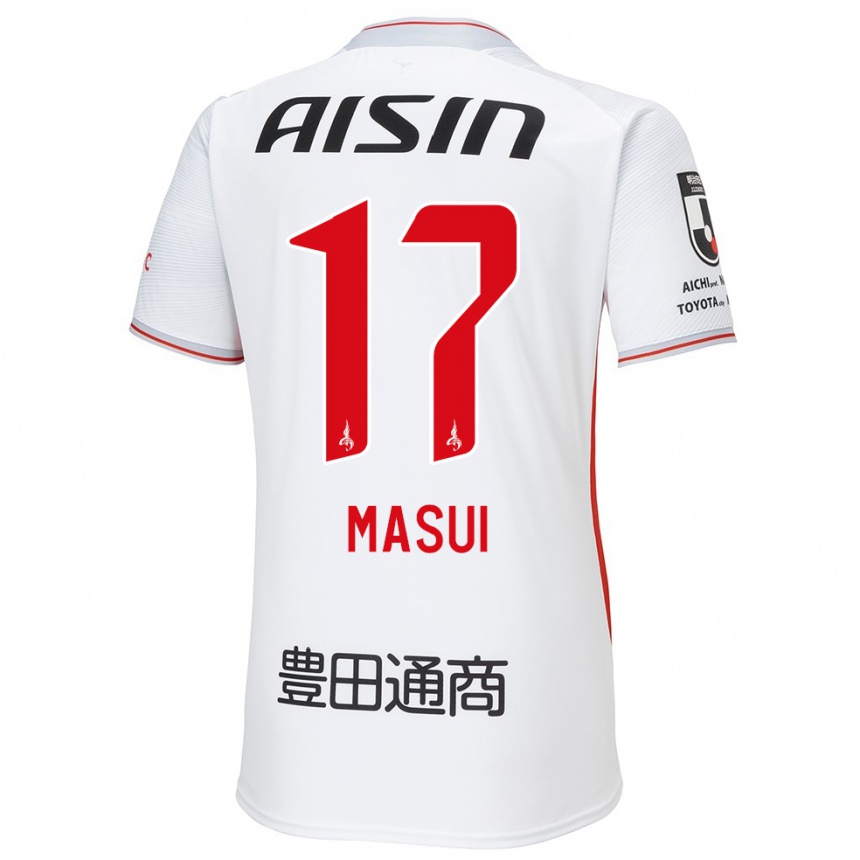 Kids Football Ken Masui #17 White Yellow Red Away Jersey 2024/25 T-Shirt Nz