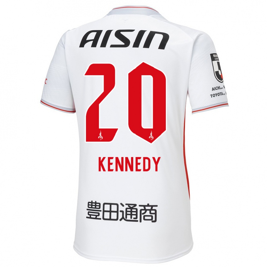 Kids Football Kennedy Egbus Mikuni #20 White Yellow Red Away Jersey 2024/25 T-Shirt Nz