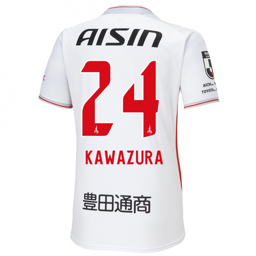 Kids Football Akinari Kawazura #24 White Yellow Red Away Jersey 2024/25 T-Shirt Nz