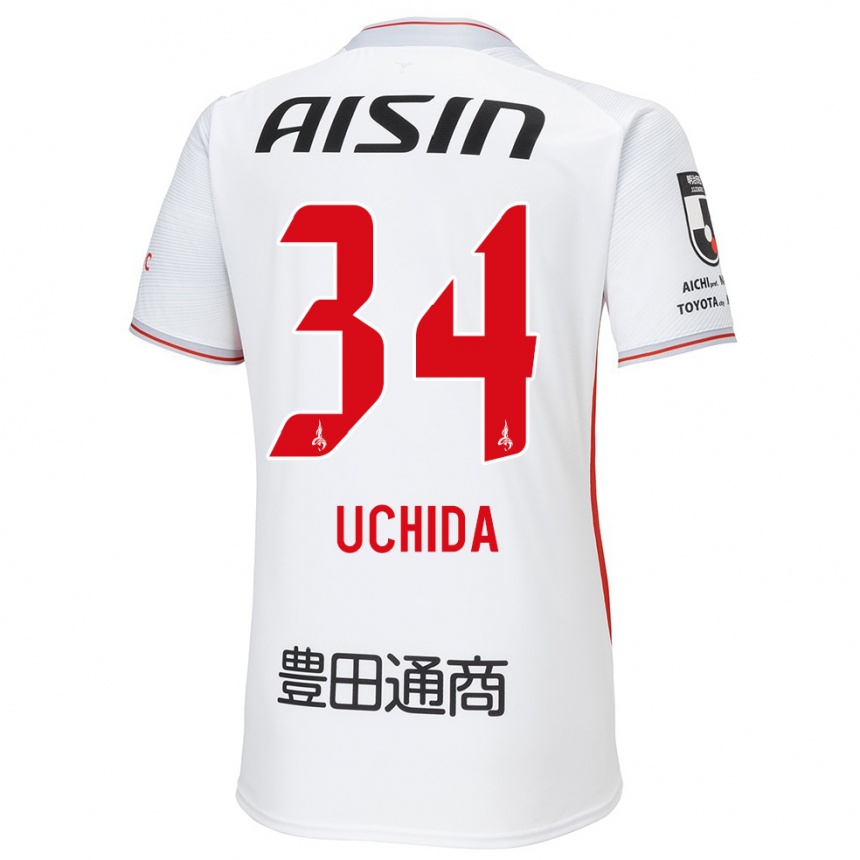 Kids Football Takuya Uchida #34 White Yellow Red Away Jersey 2024/25 T-Shirt Nz