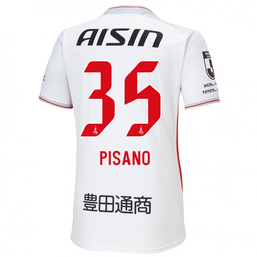 Kids Football Alexandre Pisano #35 White Yellow Red Away Jersey 2024/25 T-Shirt Nz