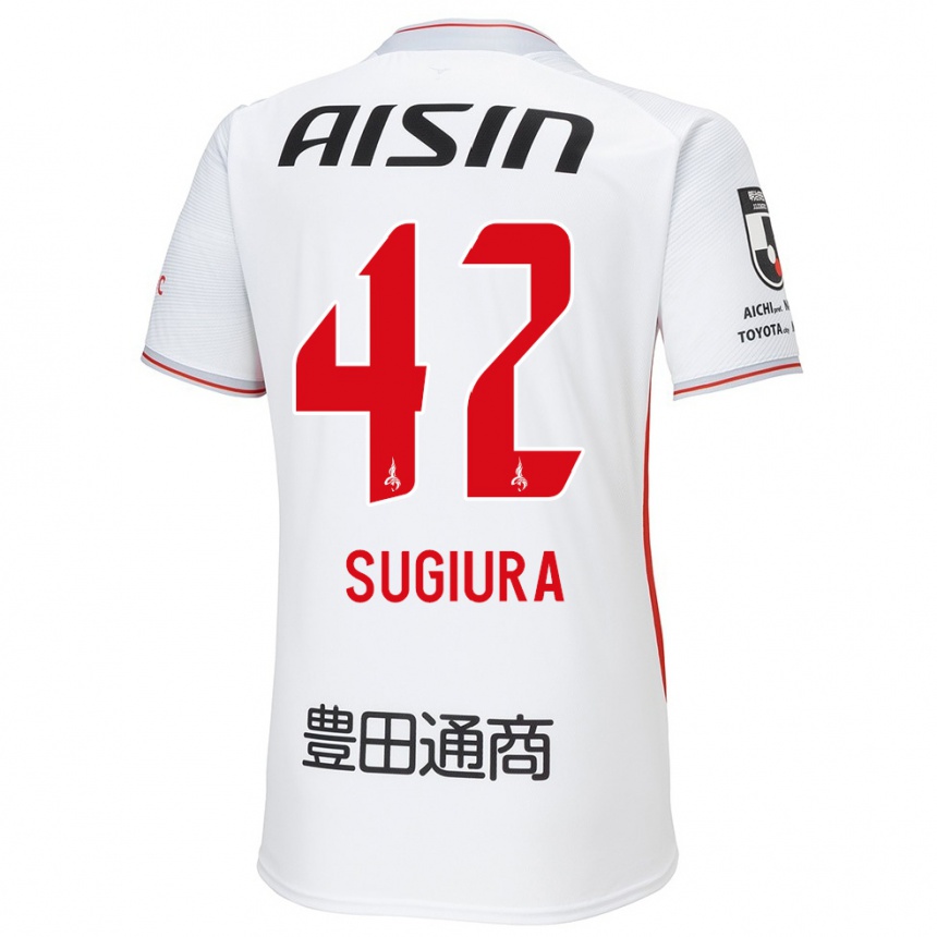 Kids Football Shungo Sugiura #42 White Yellow Red Away Jersey 2024/25 T-Shirt Nz