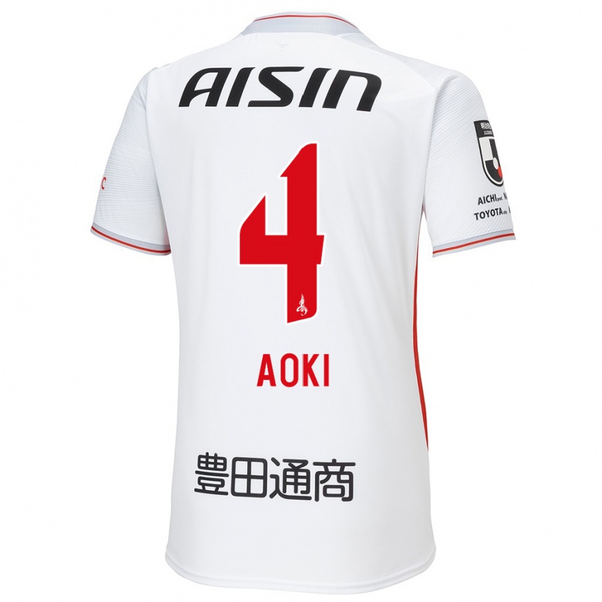 Kids Football Masamune Aoki #4 White Yellow Red Away Jersey 2024/25 T-Shirt Nz