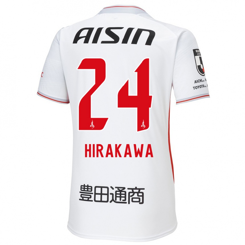 Kids Football Haruto Hirakawa #24 White Yellow Red Away Jersey 2024/25 T-Shirt Nz