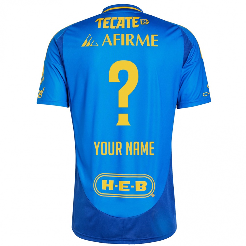 Kids Football Your Name #0 Blue Yellow Away Jersey 2024/25 T-Shirt Nz