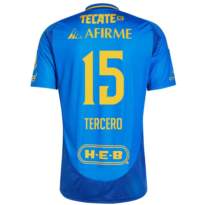 Kids Football Eduardo Tercero #15 Blue Yellow Away Jersey 2024/25 T-Shirt Nz