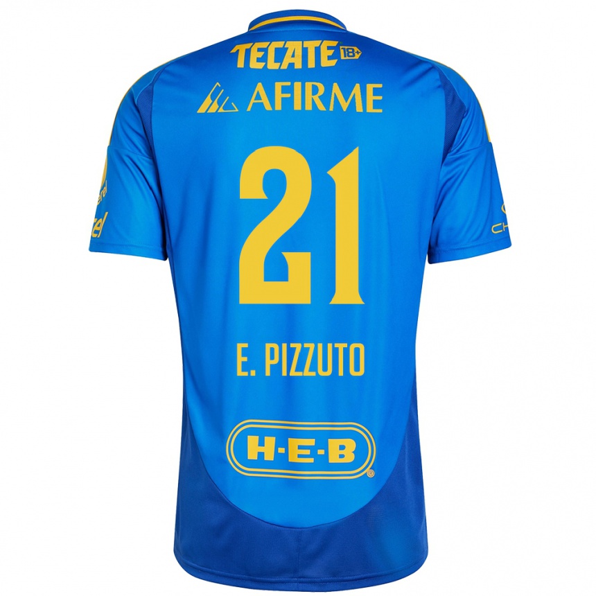 Kids Football Eugenio Pizzuto #21 Blue Yellow Away Jersey 2024/25 T-Shirt Nz