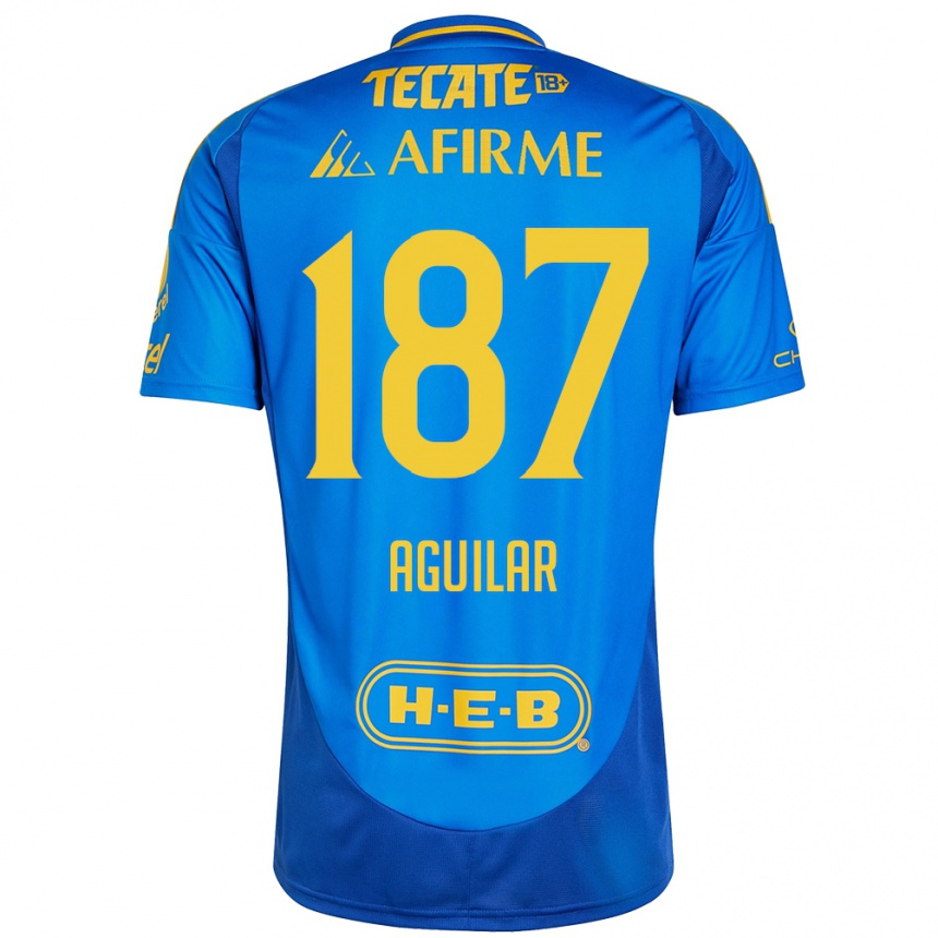 Kids Football Manuel Aguilar #187 Blue Yellow Away Jersey 2024/25 T-Shirt Nz