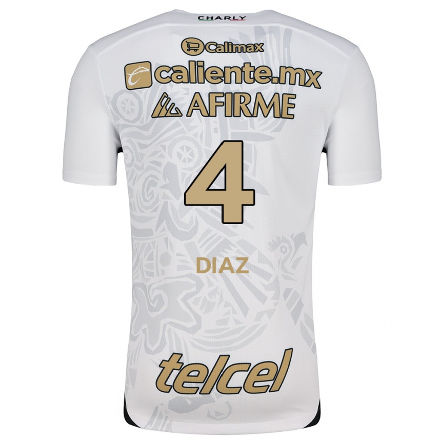 Kids Football Nicolás Díaz #4 White Black Away Jersey 2024/25 T-Shirt Nz