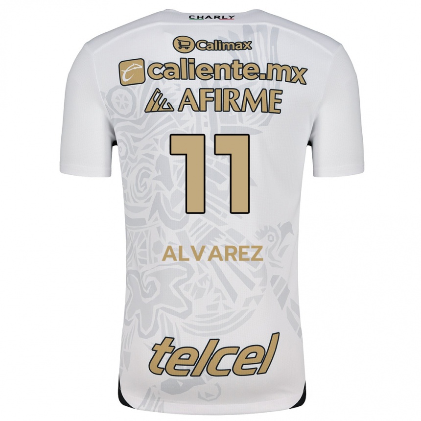 Kids Football Efraín Álvarez #11 White Black Away Jersey 2024/25 T-Shirt Nz