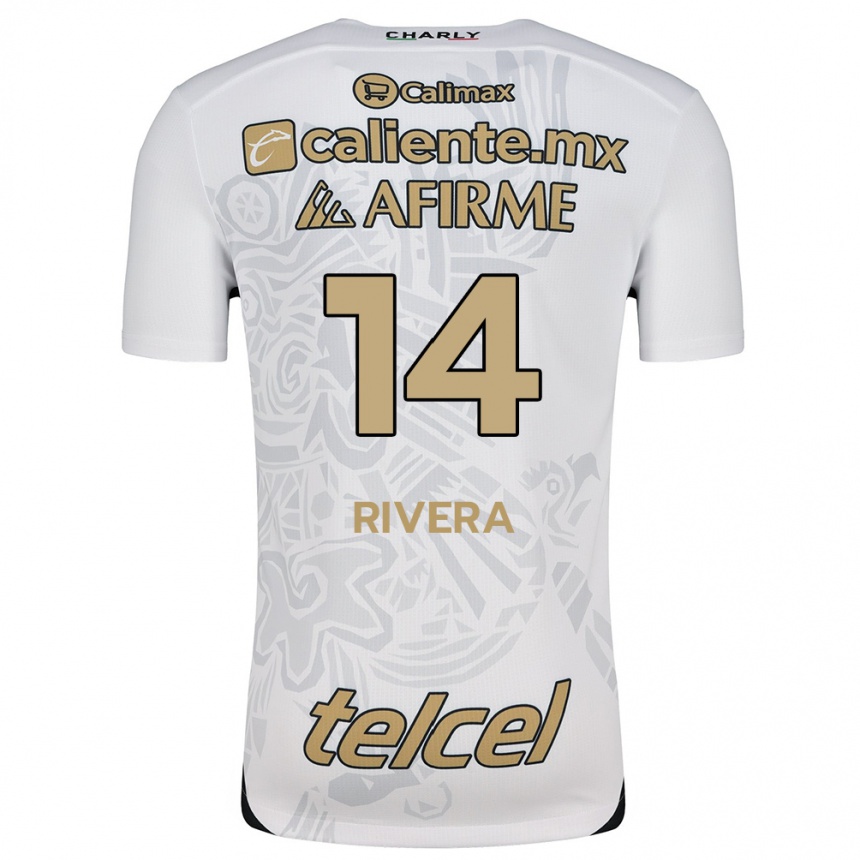 Kids Football Christian Rivera #14 White Black Away Jersey 2024/25 T-Shirt Nz