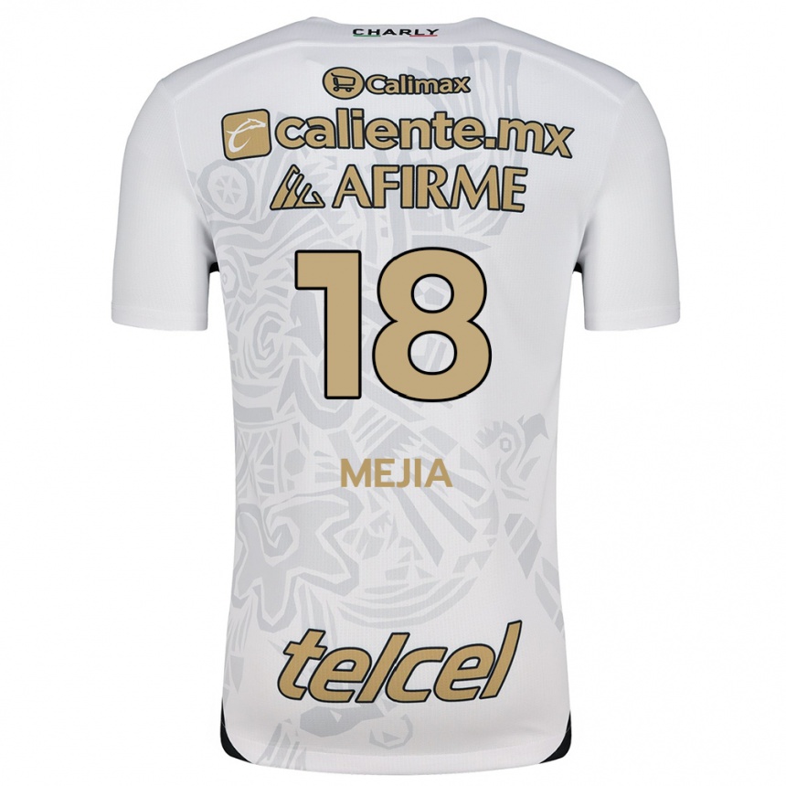 Kids Football Aarón Mejía #18 White Black Away Jersey 2024/25 T-Shirt Nz