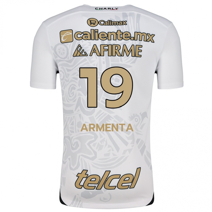 Kids Football Eduardo Armenta #19 White Black Away Jersey 2024/25 T-Shirt Nz