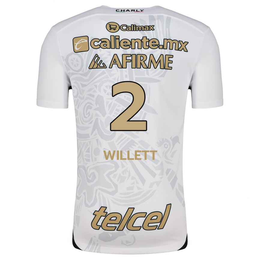 Kids Football Adyson Willett #2 White Black Away Jersey 2024/25 T-Shirt Nz