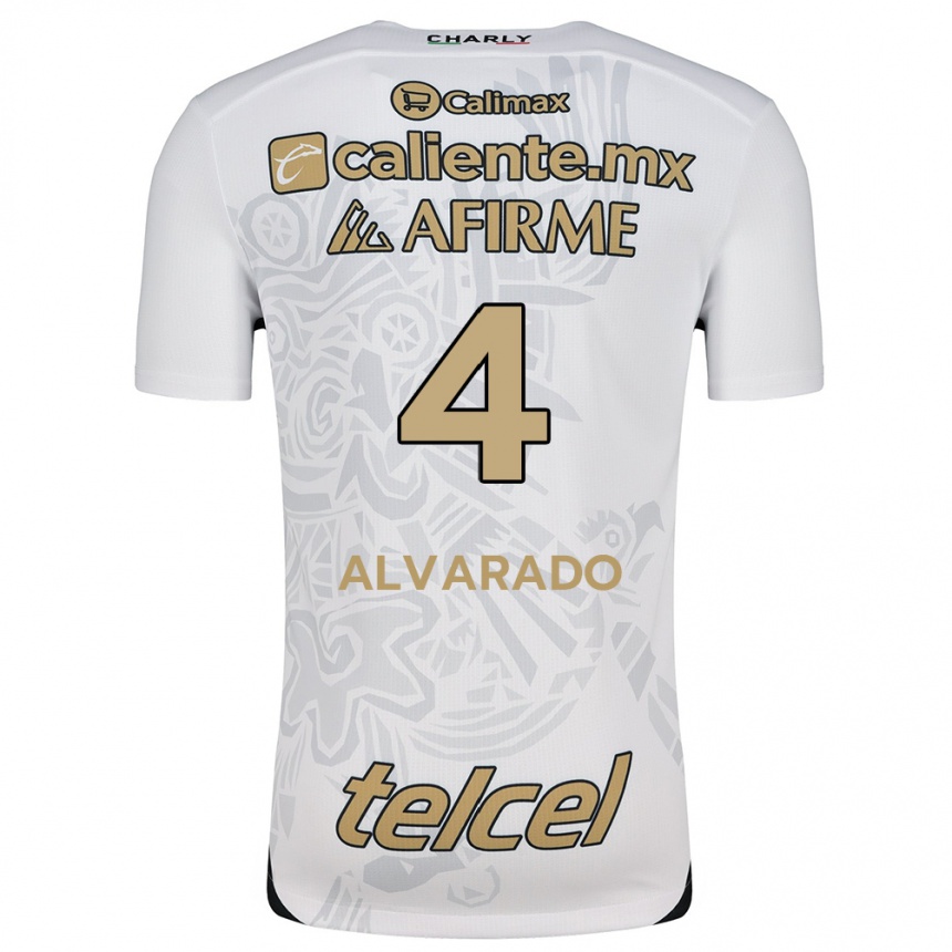 Kids Football Mónica Alvarado #4 White Black Away Jersey 2024/25 T-Shirt Nz