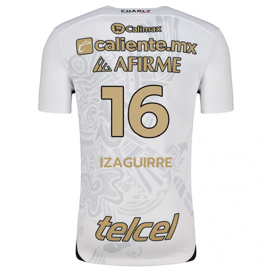 Kids Football Estefanía Izaguirre #16 White Black Away Jersey 2024/25 T-Shirt Nz