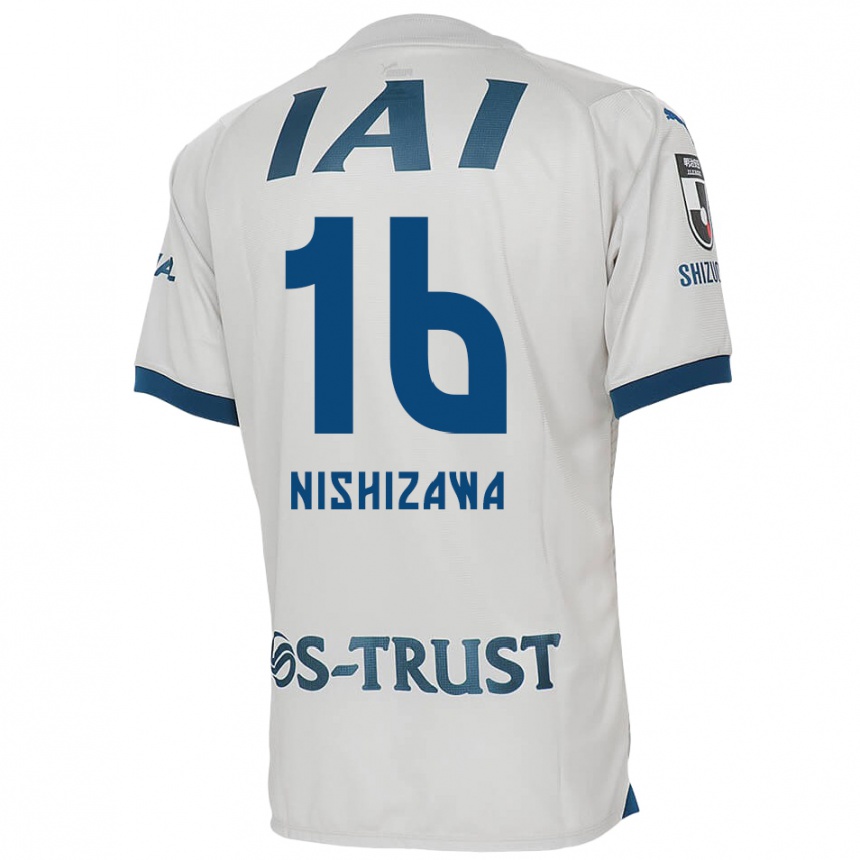 Kids Football Kenta Nishizawa #16 White Blue Away Jersey 2024/25 T-Shirt Nz