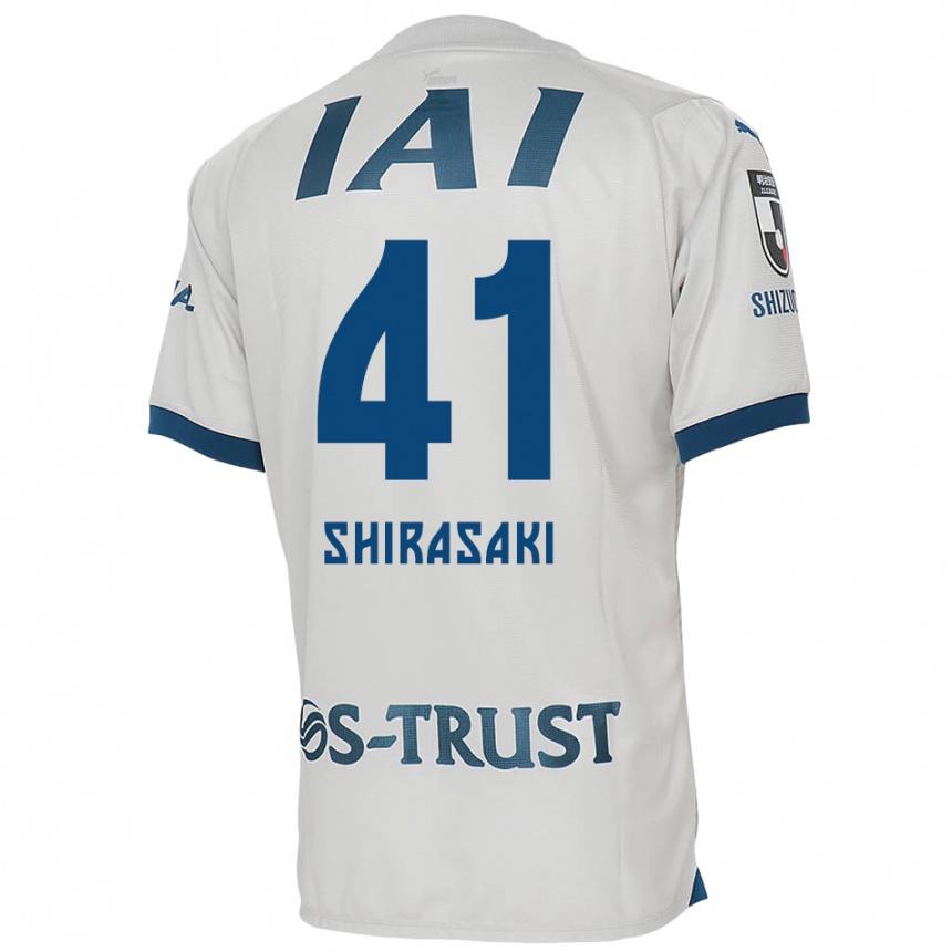 Kids Football Ryohei Shirasaki #41 White Blue Away Jersey 2024/25 T-Shirt Nz