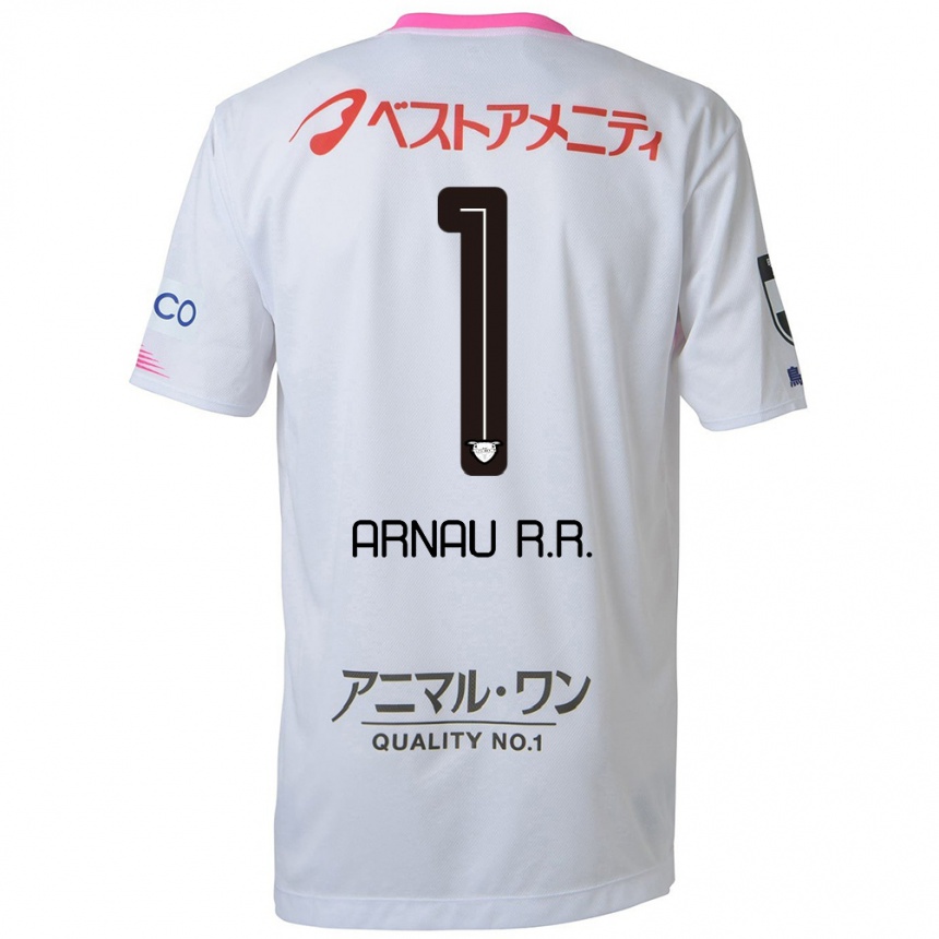 Kids Football Arnau Riera #1 White Blue Pink Away Jersey 2024/25 T-Shirt Nz