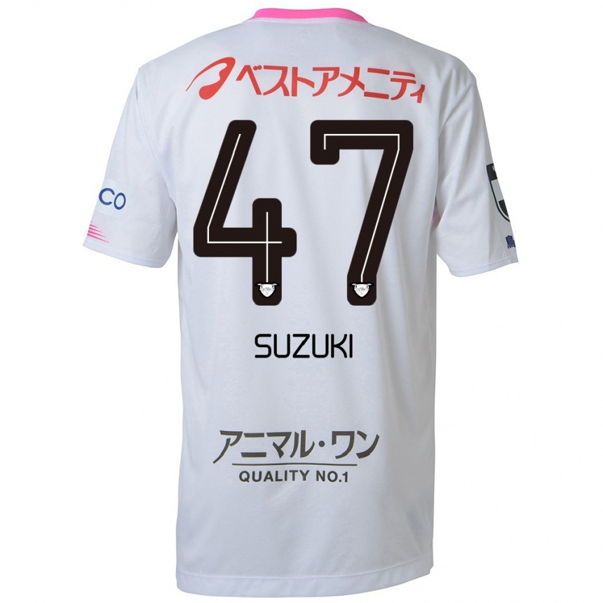 Kids Football Daichi Suzuki #47 White Blue Pink Away Jersey 2024/25 T-Shirt Nz